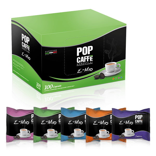 Pop Caffe' E-Mio mix x100 - 20 capsules of each blend: Intenso, Cremoso, Arabica, Deciso, Decaff